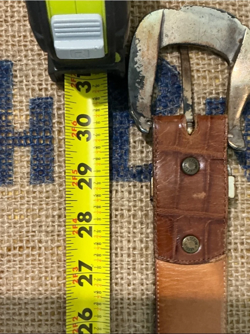 Vintage Onyx Brown Croc-Embossed Leather Belt with Silver Western Buckle